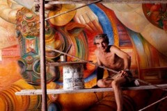 Mentor en 1974 réalisant la peinture murale