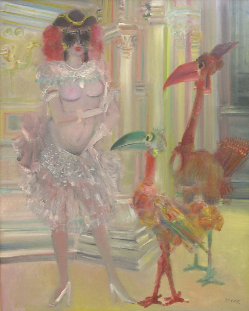 09- La Femme à Loiseau, Curiosité, 1985, huile sur toile, 162 x 130 cm, Coll. Univers Mentor, Solliès-Toucas