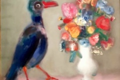 Mentor  L'oiseau et le bouquet , huile sur toile - Collection privée